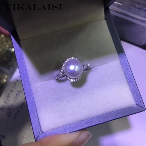 YIKALAISI 925 Sterling Silver Jewelry Oblate Pearl Rings 2020 Fine Natural Pearl jewelry 8-9mm Rings For Women wholesale