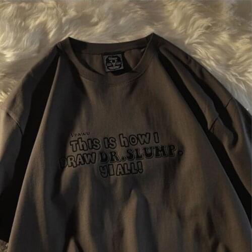 HongKong Style Woman T-shirt Letters Print Short Sleeve Round Collar Tshirts Woman Casual Loose T shirt Women