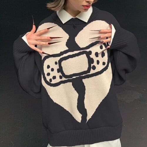Autumn Winter Long Sleeve Loose Sweater 90s Vintage Knitted Jumpers Harajuku Streetwear Women Korean Fashion Pullovers Tops