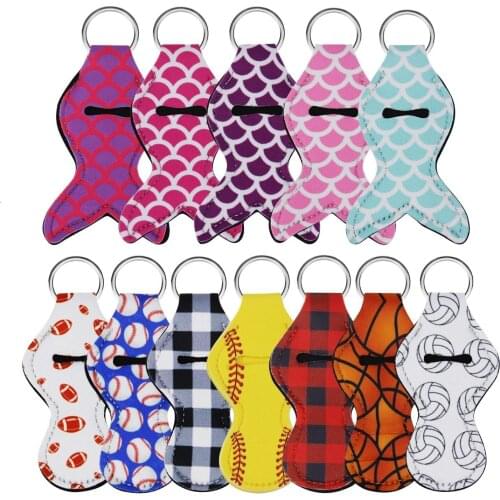 12Pcs Mermaid Tail Neoprene Lipstick Holder Keychain Chapstick Key Chain Holder Lip Balm Vibrant Prints Key Chain Holder HotSale