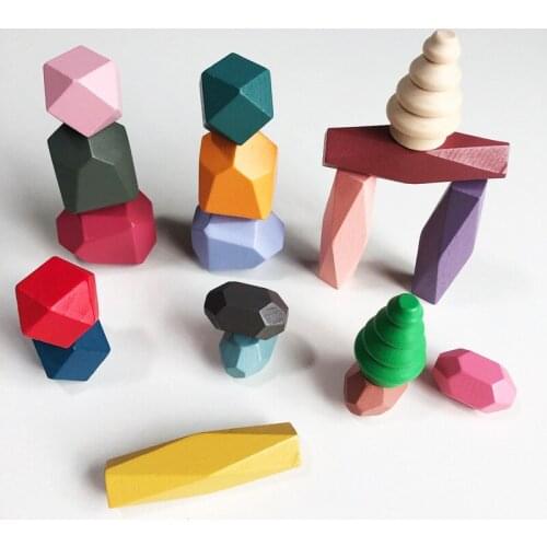 18pcs Wooden Rainbow Stacker Baby Colored Stones Jenga Montessori Rainbow Stacking Stones Blocks Montessori Toys Balance Games