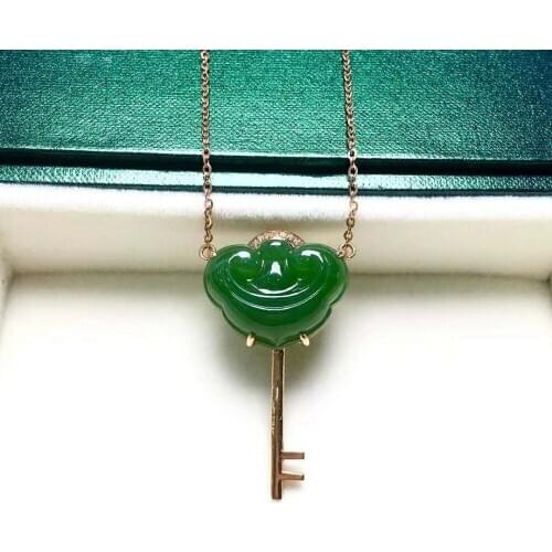 18K gold inlaid with Hebi jade key clavicle chainJ13