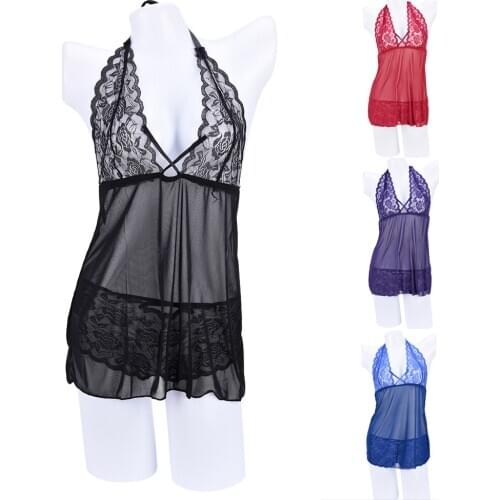 2pcs/Set Deep V neck Dress Underwear Solid Women Sexy Lingerie Corset With G-string Sleepwear