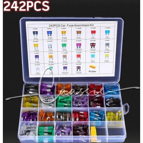 242PCS Auto Car Blade Fuses with Box Clip Assortment 2A 3A 5A 7.5A 10A 15A 20A 25A 30A 35A 40A Automobile Cars Security Fuse