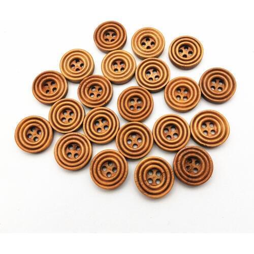 50pcs 15mm Brown Wood 4 Holes Buttons Sewing Accessories Crafts Scrapbooking Embellishments Shirt Button