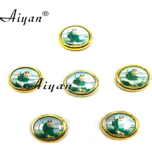 50 Pieces Religious Rounded Two-Sided Drop Oil Ccb San Judas And Jesus Mary Straight Hole Can Handmade DIY