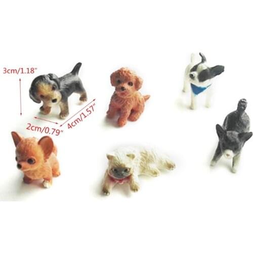 6pcs 1:12 Cat And Dog Dollhouse Miniature Model Doll House Home Moss Decoration D5QA