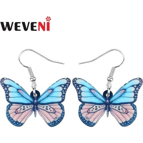 WEVENI Acrylic Brush-footed Butterfly Earrings Insect Animal Dangle Drop Jewelry For Women Ladies Novelty Spring Gift Decoration