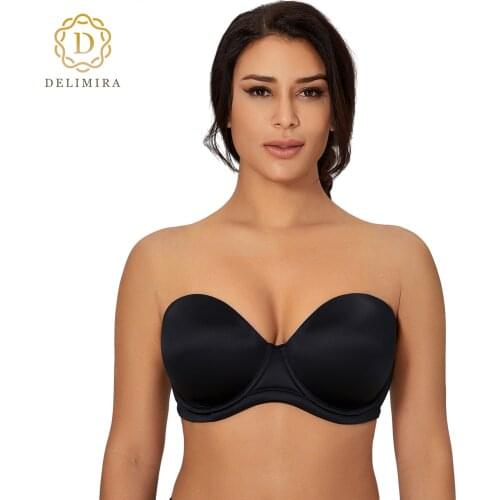 DELIMIRA Womens Strapless Bra Plus Size Multiway Invisible Seamless Cup Underwire Full Coverage Anti-slip Convertible