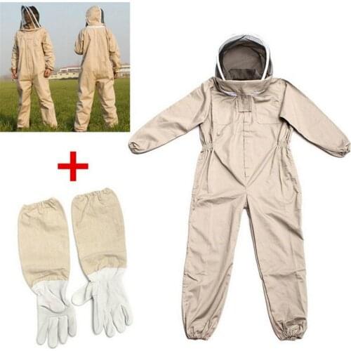 Full Body Beekeeping Clothing Professional Beekeepers 1-piece Bee Clothing Beekeeping Suit Hood Hat Clothes Glove Full Body Suit