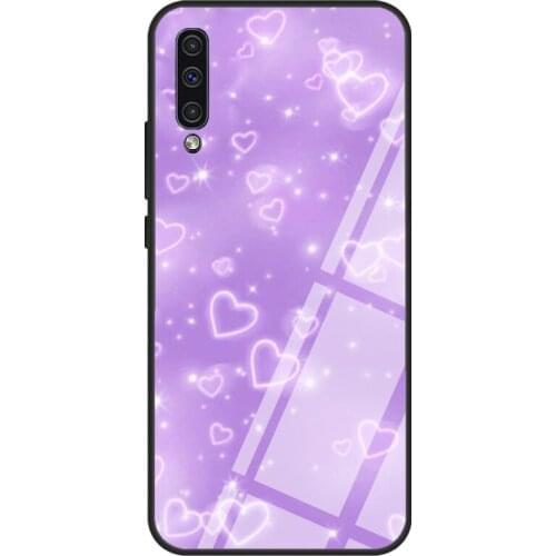 Sparkly Heart Tempered Glass Phone Case For Samsung A12 A32 A52 A72 A51 A71 A31 A40 A50 A70 A20e A21S