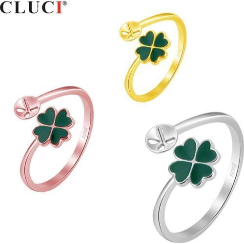 CLUCI 925 Sterling Silver Lucky Clover Rings Jewelry for Women Party Open Pearl Ring Mounting Silver 925 Clover Rings SR2159SB