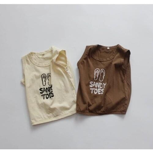 Korean Style 2021 Summer New Cartoon Printed Baby Boys T-shirts Sleeveless Tees Kids Casual Tops