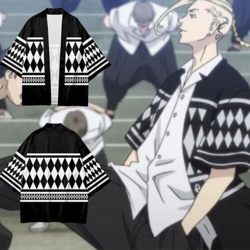 Anime Tokyo Revengers Cloak Hanagaki Takemichi Ken Ryuguji Black White Top Cosplay Costume Men Summer Short Sleeve Haori Kimono