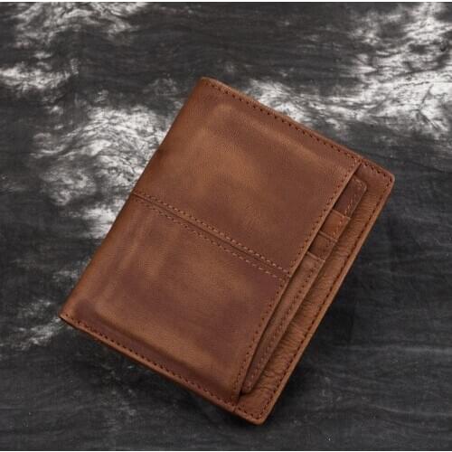 MAHEU Leather Wallet man short top layer cowhide money Clip Mens retro wallet vertical zipper casual bifold small wallet retro