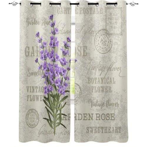 Lavender Purple Flowers Leaves Retro Blackout Curtains For Bedroom Blinds Drapes Window Curtains For Living Room High Shading