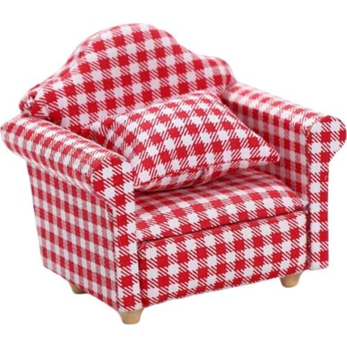 1/12 Dolls House Miniature Modern Armchair Sofa Settee with Red White Stripes