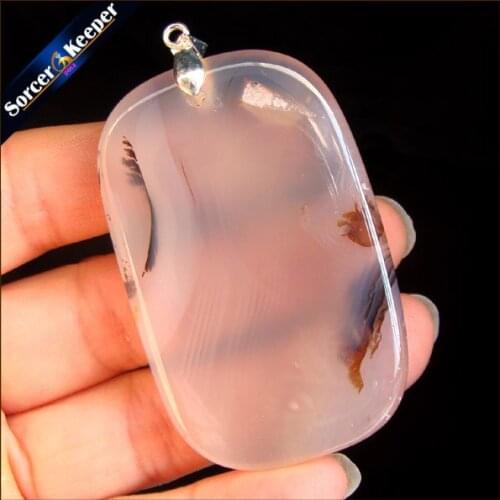 Fashion Women Man Necklace Square Natural Moss Agates Stone Pendant Slide Healing Crystals Pendants for Jewelry Making JS367