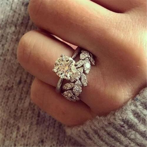 Fashion Gold Color Tree Leaf Two Piece Set Ring White Luxury Ring Set Wedding Women Jewelry