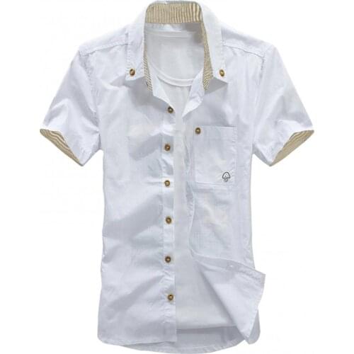 80%HOT Men Solid Color Turndown Collar Short Sleeve Button Embroidered SlimS1 FitS1 Shirt