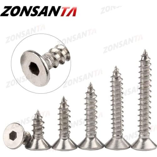 ZONSANTA M3 M4 M5 Countersunk head hexagon socket tapping screw 304 Stainless steel Flat Allen head wood screw