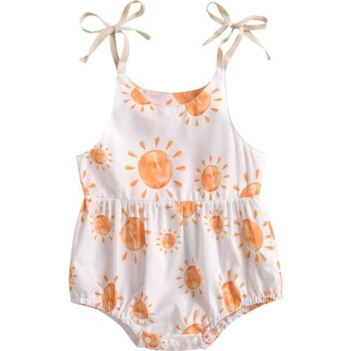 Newborn Baby Girls Print Romper Lace up Sleeveless Romper Infant Toddler Summer Cute Rompers Jumpsuits Baby Clothing 0-24M