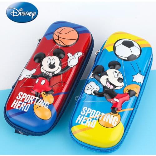 Genuine Disney Mickey Mouse Stationery Box Cartoon Pattern Waterproof Large Capacity Pencil Box Football Basketball Gift for Kid