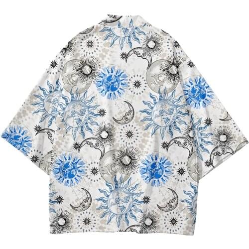 5XL 4XL XXXL 6XL Sun Moon Print Beach Japanese Style Kimono Streetwear Men Women Cardigan Cosplay Haori Yukata Tops Robe Clothes