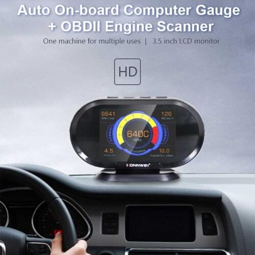 3.5 Inch Car OBD2 HUD Head Up Display KW206 LCD OBD II Speedometer Fuel Pressure Tester Overspeed Warning OBDII Scanner Alarm
