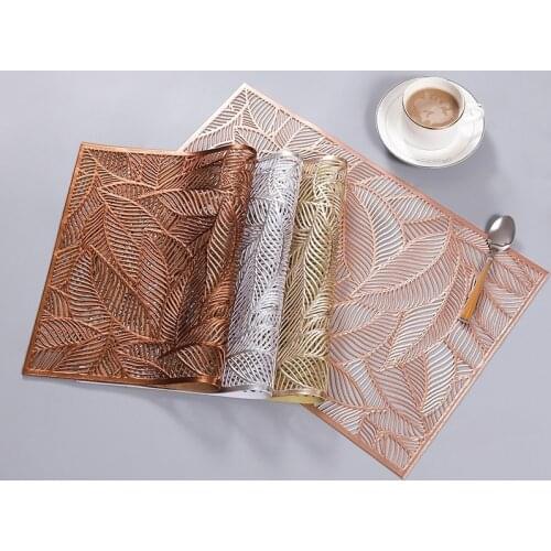 Rectangular Hollow Dining Mat Leaf Placemat PVC Cup Coffee Table Mat Kitchen Christmas Home Decoration