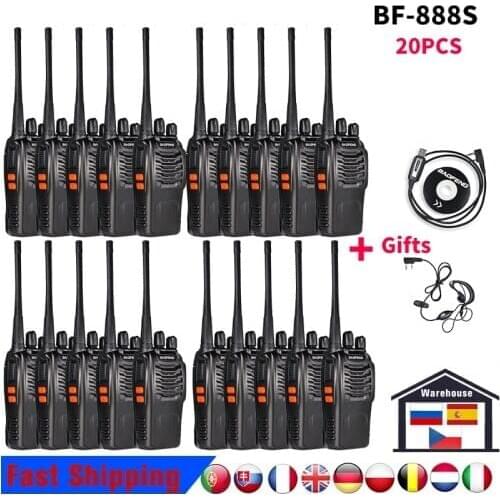 20pcs Baofeng bf888s Walkie Talkie 5W UHF 400-470MHz Ham CB Radio 16CH bf 888s With Earpiece Program Cable BF-888S Transceiver