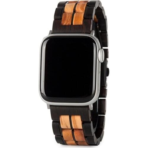 BOBO BIRD Band For Apple Watch Wooden Strap Ultra-thin 4 mm Thick Series 1/2/3/4 Stainless Steel Combined With Wood