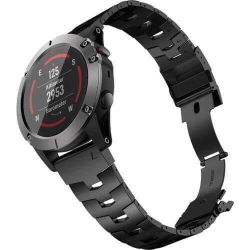 GORPIN Fenix 6X Pro Band, 26mm Titanium Metal Quick Fit Watch Strap for Garmin Fenix 5X Plus Bracelet DLC Black Silver Gray