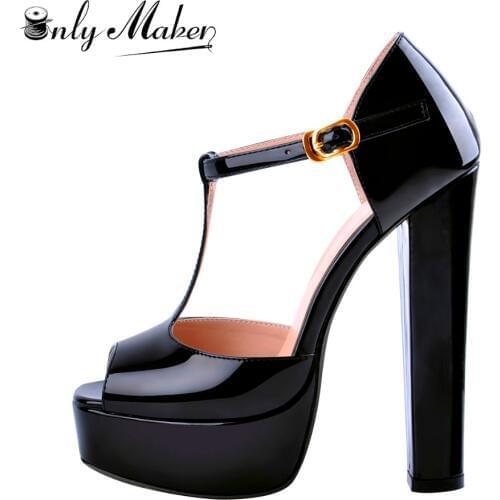Onlymaker Women Men T-Strap Platform Sandals Peep Toe Block Chunk High Heels Slingback Wrap Shoes Large Size for Man Women 15US