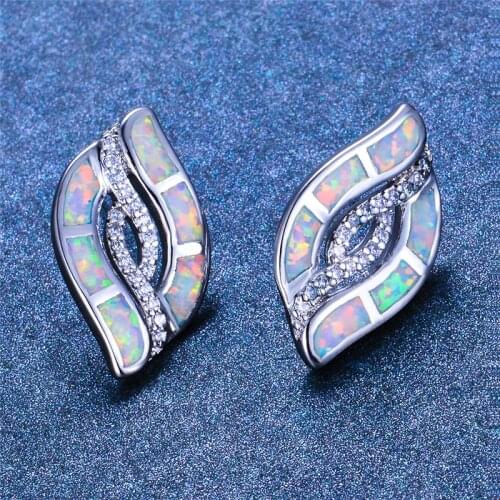 Luxury Bridal Geometry Stone Earrings Charm Female White Blue Opal Stud Earrings Vintage Silver Color Wedding Earrings For Women