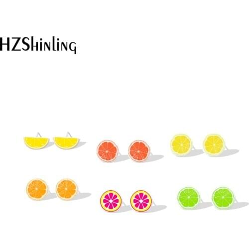 2019 New Lemon Clip Earrings Orange Grapefruit Acrylic Earring Fruits Resin earrings Stainless Steel Epoxy Earring