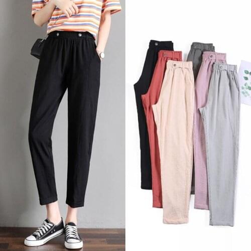 Spring Summer Thin Women Pants Plus Size Cotton linen Nine points Loose Harem Pants Female High Waist Casual Trousers