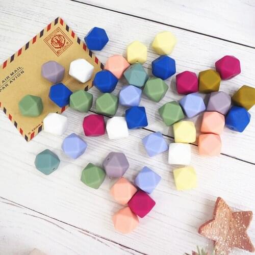 Chenkai 50pcs BPA Free 14mm Silicone Icosahdron Teether Beads DIY Multisurface Baby Shower Pacifier Dummy Teething Sensory Toy