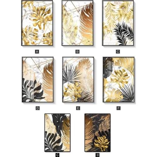 Nordic Modern Luxury Marble Golden Atmosphere Leaf Plant Monstera Living Room Decorative Painting Home Wall Poster wall art