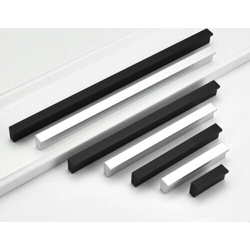 Modern Aluminum Black Straight Kitchen Cabinet Door Handles Drawer Knob Cupboard Bathroom Handle Furniture Hardware