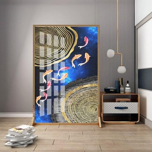 Light luxury carp art screen partition living room dining room home bedroom shielding metal mobile screen