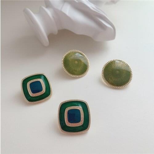 TIMEONLY Vintage Round Enamel Buttons Stud Earring Green Oil French Fashion Charms Earring for Women Ladies Party Accessories