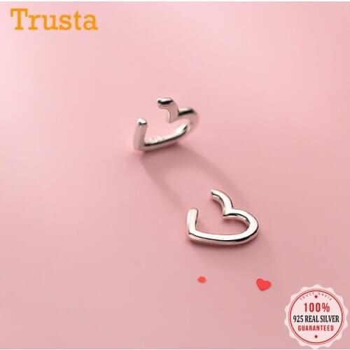 TrustDavis 925 Sterling Silver Fashion Sweet Romantic Heart Love Clip Earrings For Women Without Piercing Fine Jewelry DB027
