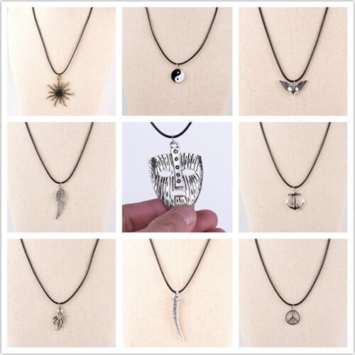 Creative Fishbone Octopus Bird Wing Short Clavicle Chain with Black Wax Rope for Men and Women