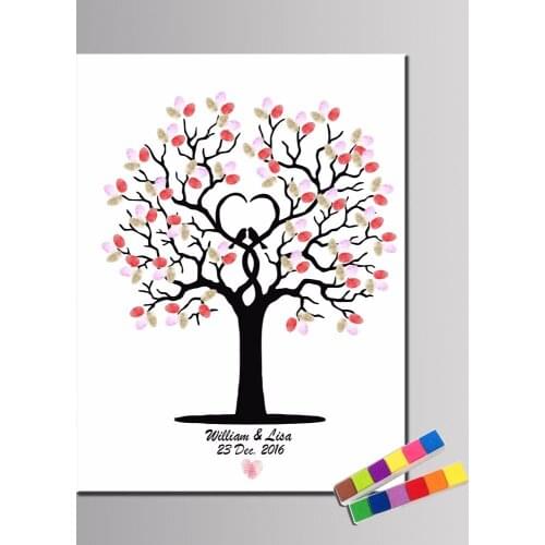 Ynaayu 1pcs Wedding Guestbook Custom Names Date lOVE Tree DIY Sign Wedding Fingerprint Creative Figure Wedding Favor Decoration