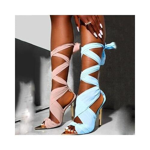 2021 Runway style Ultra High heels Women Sandals Sexy cross-tied Gladiator Sandals Fashion Summer Silk Female Party Prom Shoes