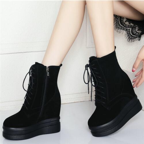 Lace Up Punk Winter Oxfords Women Genuine Leather Platform Wedge Pumps High Heel Fashion Sneakers Goth Tennis Shoes Casual Shoes