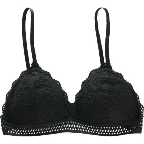 Womens French triangle cup rimless bra new sexy suspender deep V lace underwear womens thin bra
