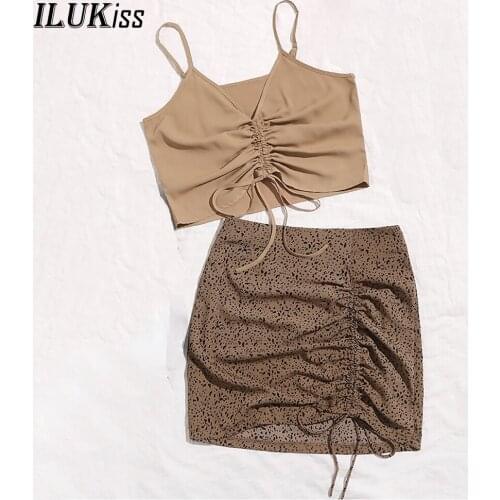 Sexy Women Dress Sets Vest Suits 2021 Fashion Leopard Short Skirt Spaghetti Strap Crop Top Cropped Feminino Festival Clothing