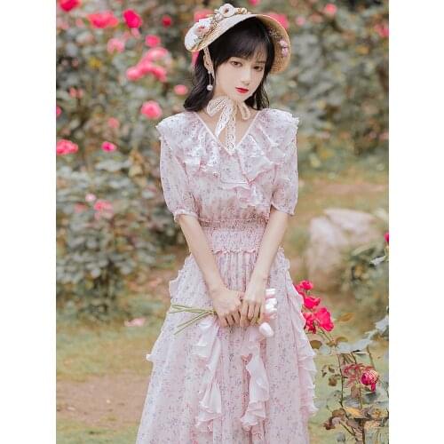 Hot Sale Womens Bohemian Vacation Floral Maxi Dress Ruffled V-neck Fashion Irregular AliExpress Chiffon Dresses Vestidos